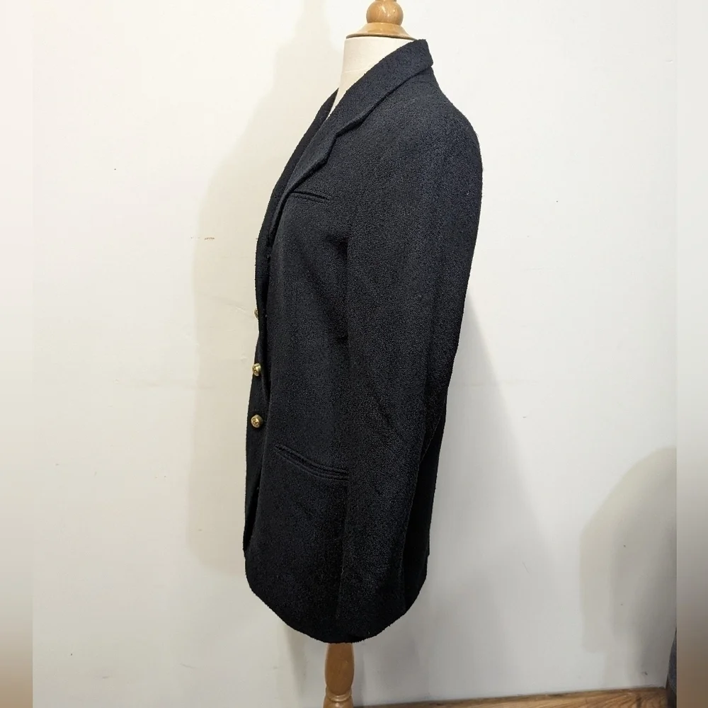 Vintage Black Boucle Blazer Long line Gold Buttons 8 Wool Lined